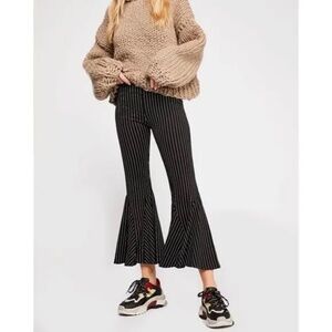 Free People Mari Ponte Pants Black Pinstripe Super Flare High Rise Size 6